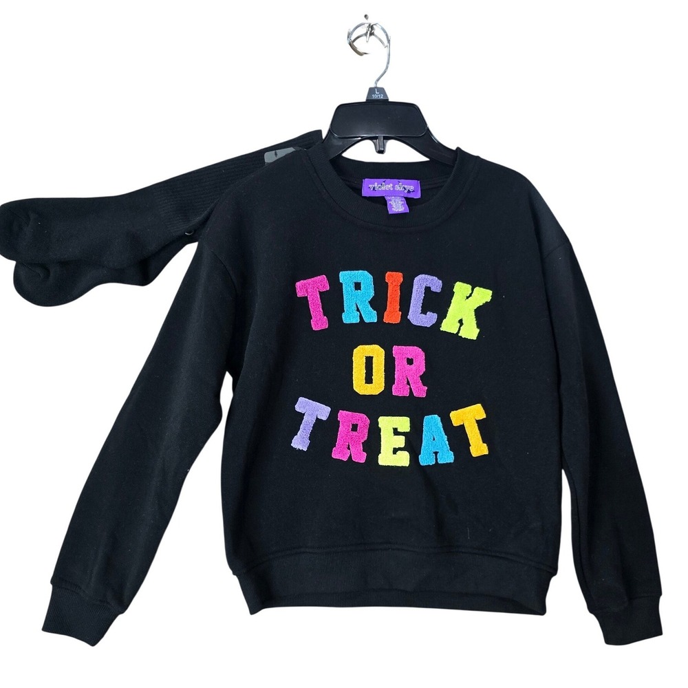 Violet Skye Kids Trick or Treat Sweatshirt and Socks Set Black Halloween L 10/12
